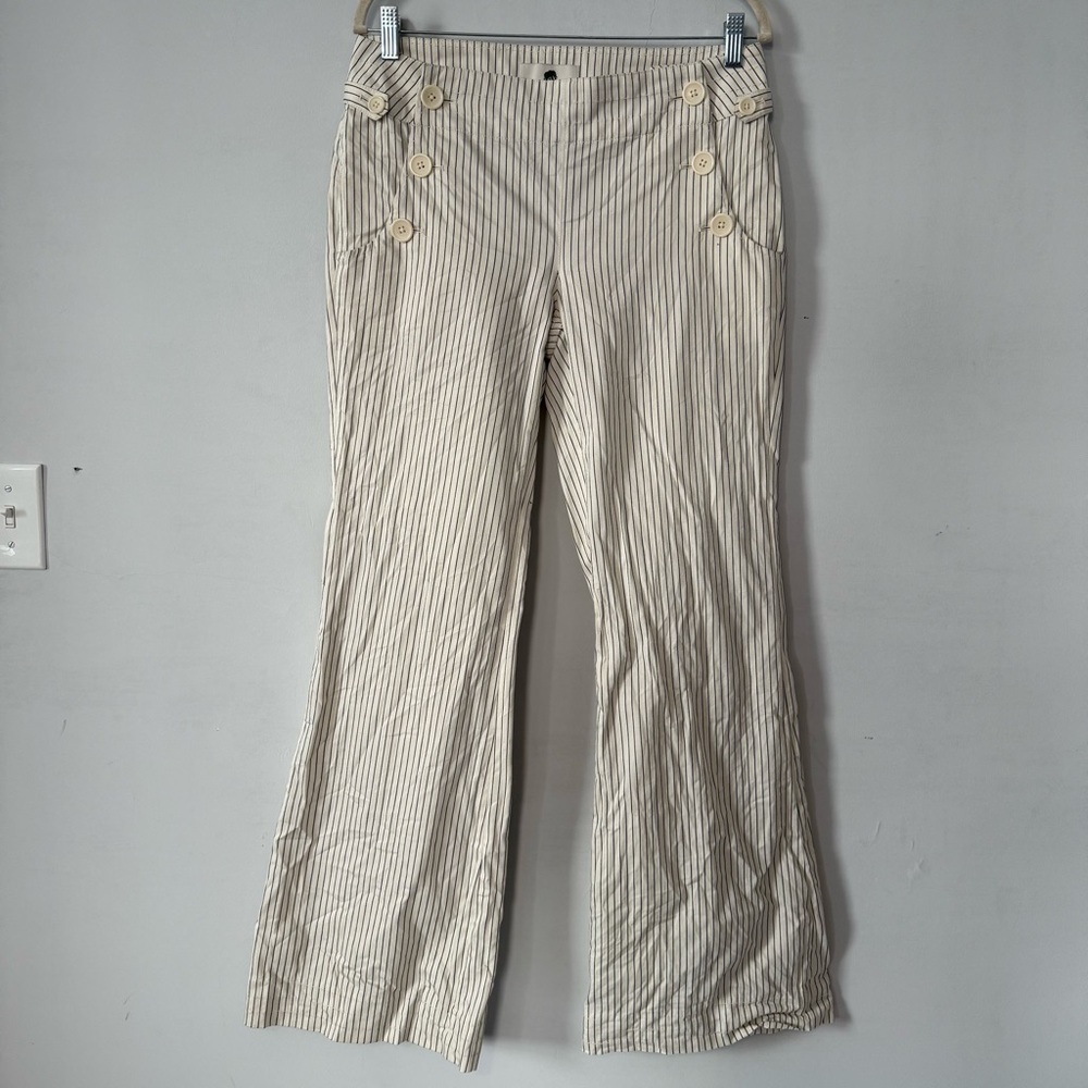 Banana Republic Organic Cotton Cream Striped Pants, Size 8